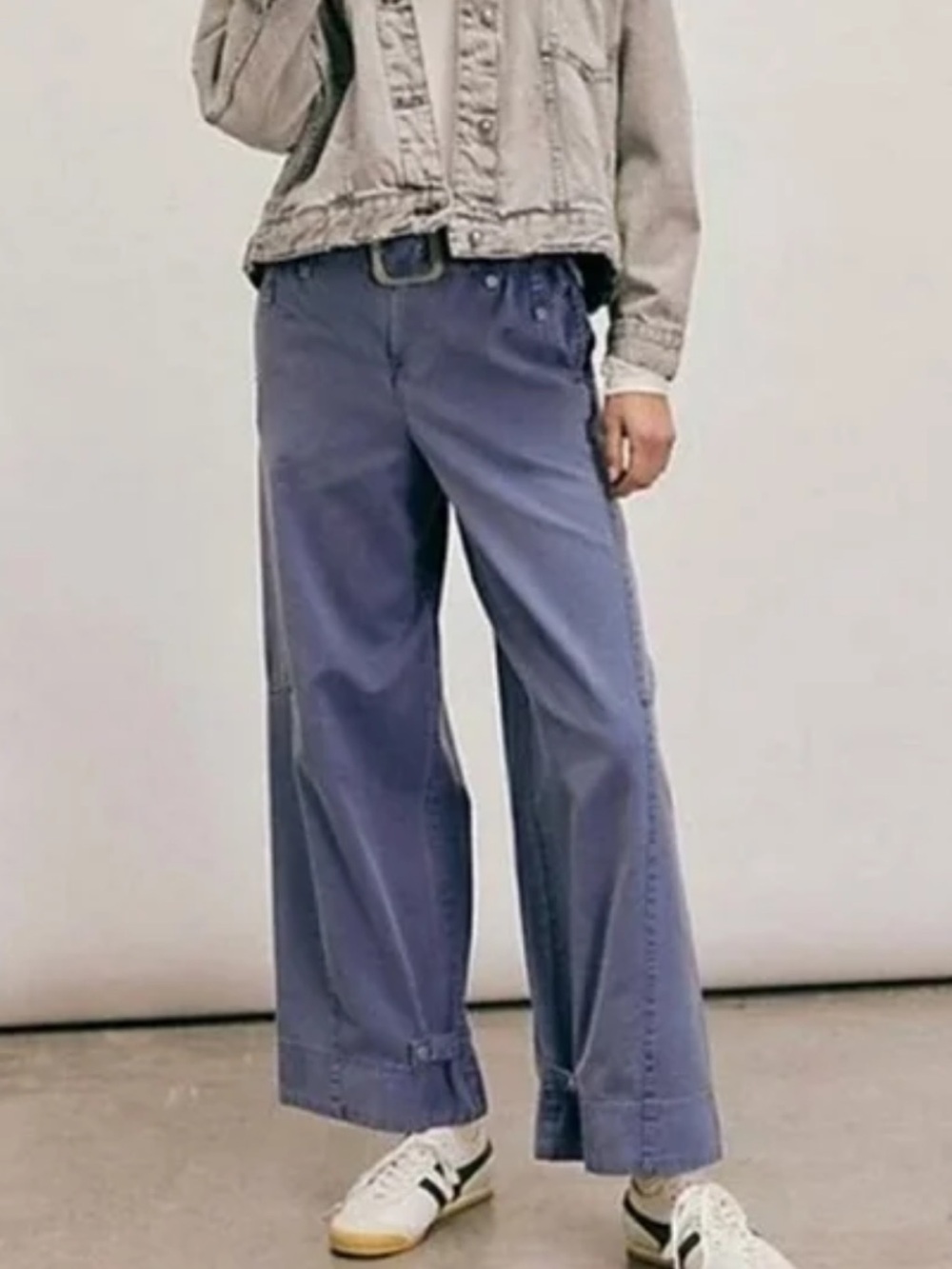 Free People Belted Boyfriend Wide Leg Blue Cotton Pants M NWOT - Picture 13 of 13